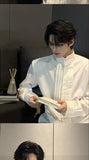 Riolio Spring New Niche Shirt Deconstructed Stand Collar Long-sleeved Shirt Men's Mature Elegant Youth Design Feel Loose Casual Blouse