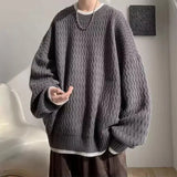 Riolio  Korean style trendy men and women retro personality round neck sweater couple autumn and winter loose retro casual knitted top