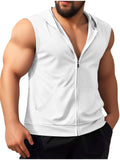 Riolio  Mens Workout Hooded Tank Tops Zip Up Sleeveless Gym Shirts Muscle T Shirt Summer Bodybuilding Vest Solid Color Hoodies T Shirt