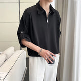 Riolio Mens Casual Polo Shirt Half Zip Contrast Collar Loose Fit Comfortable Turn Down Collar Tshirt Relaxed Breathable Top Fashion