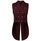 Riolio Wine Red Floral Jacquard Steampunk Gothic Vest Men Double Breasted Medieval Victorian Sleeveless Tailcoat Cosplay Prom Costumes