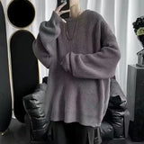 Riolio  Autumn and winter loose shoulder sweater for young men Japanese retro pineapple needle jacquard lazy round neck knit sweater