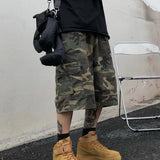 Riolio  Retro Workwear Camouflage Shorts Loose Fit High Street Style Spring Summer Casual Straight Leg Mid Waist Teenage Fashion