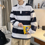 Riolio Striped Black T-shirts Men Preppy Stylish College Long Sleeve Harajuku Japanese Handsome Casual Baggy All-match Streetwear Cool