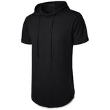 Riolio Summer Hooded Sweatwear New Mens Short Sleeve Loose T-shirt Solid Color Lightweight Hoodie Fitness Breathable Collar Tops