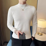 Riolio  Men Light Luxury Textured Ribbed Knit Sweater Slim Fit Mock Neck Long Sleeve Pullover Casual Business Layer Knitted Tops M-3XL