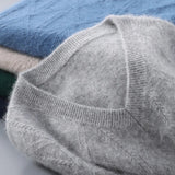 Riolio Men's New 100% Pure Mink Cashmere Waistcoat V-Neck Jacquard Sleeveless Vest Casual Warm Knit Sweater Wear Base Coat Loose Jumper