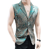 Riolio  Men's Gothic Jacquard Sleeveless Blazer Vest Summer Designer Waistcoat Noble Pattern Sleeveless Tank Top for Men