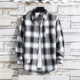 Riolio  Plaid Male Top with Pocket Long Sleeve Men's Shirt and Blouse Designer Slim Fit Casual Cheap Brand Button Fashion