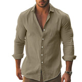 Riolio  European and American cross-border new casual solid color longsleeved shirt cotton lapel button-down long-sleeved beach shirt