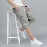 Riolio  Summer Men Pure Cotton Casual Loose Outerwear Fashionable Breathable Thin Cropped Pants