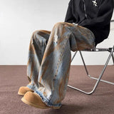 Riolio Tie Dye Ripped Jeans Men's Straight Leg Trendy Brand Retro and Cool Casual Hip-hop High Street Pants