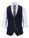 Riolio  V Neck Style Men's Suits Vest Herringbone Wool Classical Causal Slim Fit Men's Waistcoat With Pocket For Wedding Groomesmen