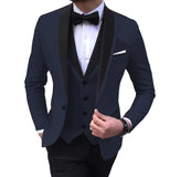 Riolio  Solid Men's 3 Pieces Wedding Suit One Button Shawl Lapel Jacket Vest Pants Dinner Groom Tuxedos Slim Fit Formal Business Suits