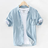 Casual Denim Shirt for Men Summer Short Sleeve Turn-down Collar Jean Tops Male Pure Cotton Cowboy Vintage Korean Clothes