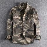 Riolio  Spring Autumn Men's Washed Camouflage American Workwear Long Sleeve Shirt Men Double Pocket Versatile Casual 100% Cotton Tops