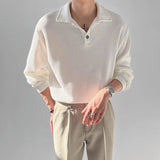 Riolio New Trendy Waffle Men Polo Shirt Leisure High Quality Solid Color Long Sleeve T-shirt Korean Fashion Autumn Loose Basic Shirts