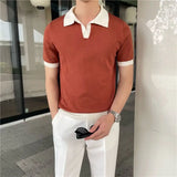 Riolio Summer Lapel Breathable Short Sleeve Temperament Men's Clothing Slim Korean Version Solid Color Trend Knitted POLO Shirt
