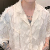 Riolio Summer Clothing Men's Light Luxury Retro Chic Korean Popular Shirts Button-down Short Sleeve Solid Color Leisure Dress Shirt