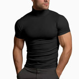 Riolio Summer Fashions Solid Color Short-sleeved Fashion Bottoming Shirt Men's Tight Turtleneck T-shirt