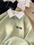 Riolio Casual  Sweatirt Men's Spring Autumn Japanese Sle Retro Color Blo Collar Loose Outerwear Heavyweight Comfortable Top