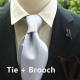 Riolio  2pcs Neck Tie Set Classic Solid Brown Green Neckties Casual Business Retro Ties Brooches Wedding Party Suit Accessories Cravat