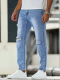 Riolio  Men's Light Blue Ripped Washed Slim - Fit Jeans, Trendy Street Tapered Pants