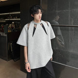 Riolio American High Street Sle Men's T-irt oulder Pads ort Sve Breathable Cotton Polyester Blend Summer Faionable Casu...