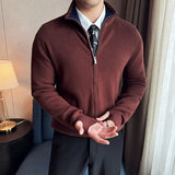 Riolio Daily Casual Men's Business Casual Sweater. Autumn and Winter Stretch Solid Color Zipper Cardigan,Stand-up Collar Coat