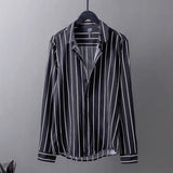 Riolio  Men Vertical Stripe Long Sleeve Shirt Wrinkle Resistant Ice Silk Korean Luxury Casual Loose Dress Shirts