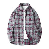 Riolio Lapel Collar Casual Shirt Jacket Retro Plaid Tie-dye Men's Cotton Shirt Coat Long Sleeve Casual Single Breasted 5Colors