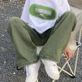 Riolio Green Jeans Baggy Distressed Vintage Denim Trousers Male Wide Leg Pants Men Streetwear Retro Oversize Casual Hip Hop