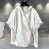 Riolio  Trendy Zip-Up Hooded Short Sleeve Men's T-Shirt Korean Style Loose Fit Large Pocket Summer Casual Tops