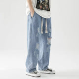 Riolio New Men Baggy Ripped Jeansripped Trousers Hip Hop New Mens Loose Jeans Neutral Pants Solid Color Women Oversized  Straight Jeans