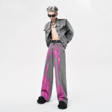 Riolio Coated Jeans Men's American High Street Wasteland Gray Wide-leg Pants Men Women A-type Smoke Gray Floor Pants 2025