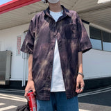 Riolio  American Street Tie-dye Ice Silk Shirt Chic Men Blouses Summer Couple Tide Short-sleeved Shirt Loose Single-breasted Shirt