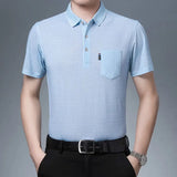 Riolio  New Summer Men's Short Sleeved T-shirt Ice Silk Middle Aged Lapel Polo Shirt
