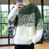 Riolio  Autumn Winter Gradient Color New Hong Kong Style Round Neck Sweater Men's Knitted Warm Pullovers