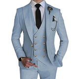 Riolio Fashion New Men Leisure Boutique Business Solid Color Wedding Suit Coat Pants Vest 3 Pcs Set Dress Blazers Jacket Trousers