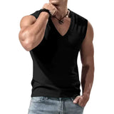 Riolio  Summer Men's Solid Color V-Neck Tank Tops Casual Breathable Sleeveless T-Shirt Men Fitness Sports Vest Male Outdoor Jogging Tops