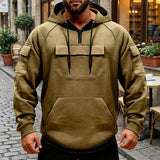 Riolio  Men's Half Zip Raglan Sleeve Hoodie with Arm Pockets Front Utility Pocket Casual Streetwear Sweatshirt with Multiple Colors