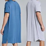 Riolio Men's Short Sleeve Thin Lengthened Leisure Pajamas Loose Skin Friendly Cotton Robes Homewear Bathrobes Vintage Nightgown M-3XL