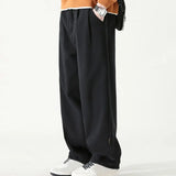 Riolio Solid Color Pants Breathable Wide-leg Men's Work Pants Retro Style Versatile Solid Color Trousers Pants for Men