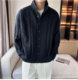 Riolio New Korean Style Jacquard Men Cardigan Jackets Fashion Luxury Knitted Button-down  Long Sleeve Sweater Coat Winter Warm Knitwear