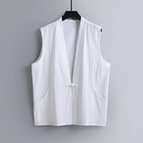 Riolio  Plus Size 6XL-8XL Men's Cotton Linen Vest Traditional Chinese Frog Button Sleeveless Summer Breathable Streetwear Tank Tops