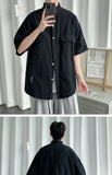 Riolio Working Pocket Solid Color Pure Cotton Short-sleeved Shirt Fashionable Summer Lapel Button Functional Half-sleeved Cardigan
