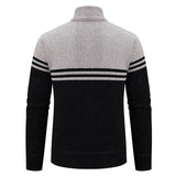 Riolio Men's New Winter Sweater Thick Fleece Warm Sweater Casual Stand Collar Zipper Cardigan Fashion Striped Coat