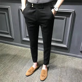 Riolio Summer Trousers For Men Korean Style Slim Fit Casual Pants Small Foot Nine Points Trendy White Suit Pants