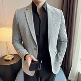  Luxury Checkered Slim Fit Business Blazers Mens 2024 Formal Single Button Fashion Social Party Suit Jacket