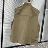Riolio Ultra-Thin Qui-Dry Fabric Spring Summer Sle Men's Stand Collar Versatile Breathable Outdoor Vest Jaet with Big kets